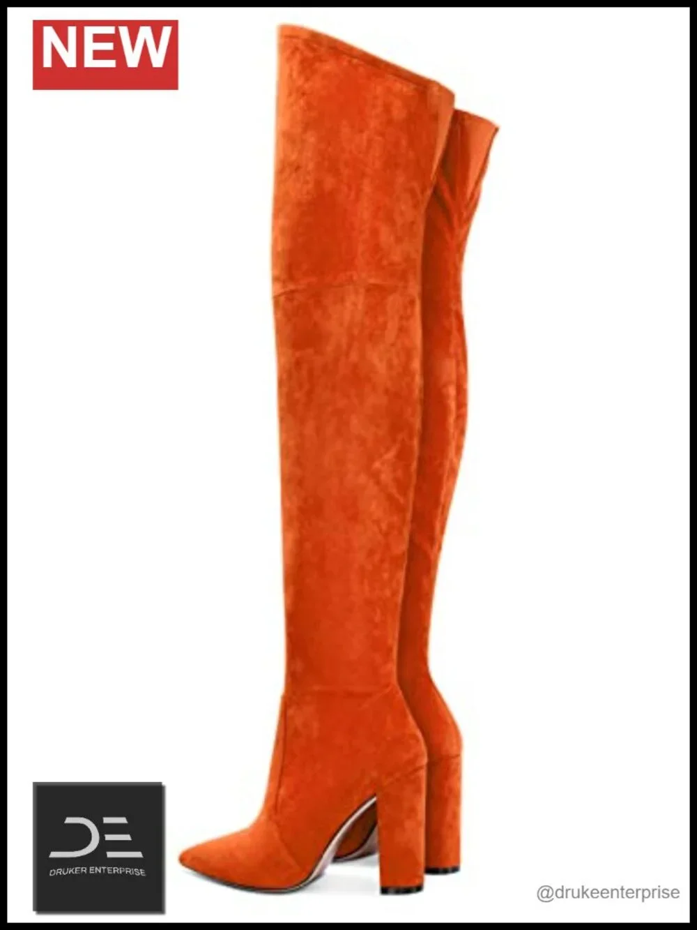 Over-the-Knee Boots 4 Inch Chunky Block Heel Pointed Toe Zipper